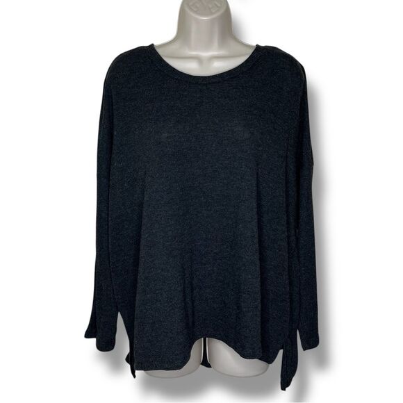 Joyspun Charcoal Gray Long Dolman Ribbed Sleeve Round Neck Top Women XL (16-18) - Picture 1 of 12